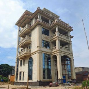 兰州 黄金麻花岗岩石材别墅外墙干挂搭配（雕花栏杆花瓶柱门楼罗马柱）