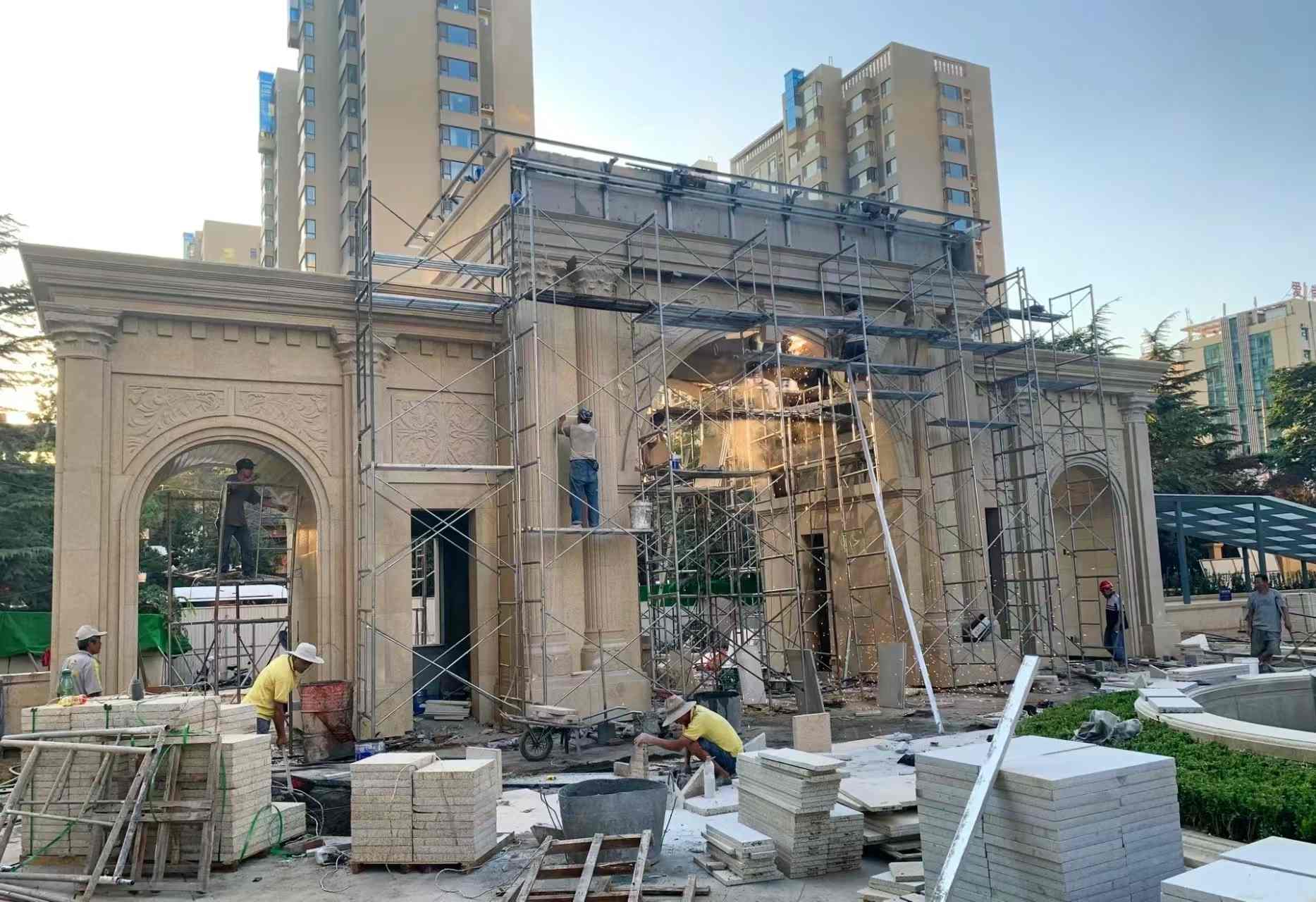 兰州 黄金麻荔枝面花岗岩小区门楼外墙干挂