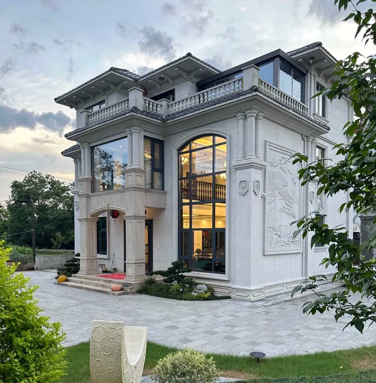 兰州 白麻花岗岩私人别墅干挂石材豪华定制