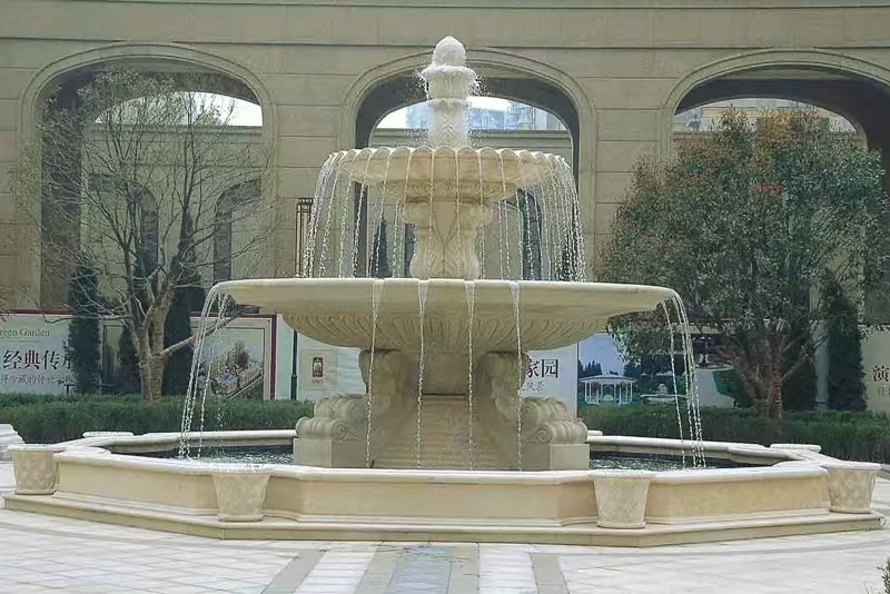 兰州 黄金麻花岗岩异型加工——户外庭院石雕流水喷泉